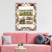 ベージュ&ダークレッドタータンチェック4フォトコラージクリスマス キャンバスプリント (インサイチュ (リビング))