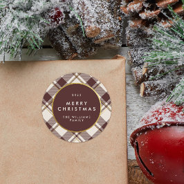 ベージュ & ダークレッド タルタン プライド メリークリスマス ラウンドシール