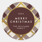 ベージュ & ダークレッド タルタン プライド メリークリスマス ラウンドシール (正面)