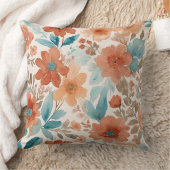 ベージュ、ティール(緑がかった色)、さびソフトウォーターの色フローラ クッション (ブランケット)