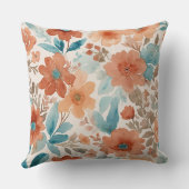 ベージュ、ティール(緑がかった色)、さびソフトウォーターの色フローラ クッション (裏面)