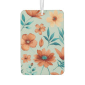 ベージュ、ティール（緑がかった色）、赤さび色の花 カーエアーフレッシュナー (裏面)
