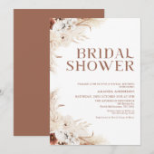 ベージュ テラコッタ ボヘミアンフラワー ブライダルシャワー 招待状 (正面/裏面)
