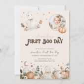 ベージュ ハロウィン 初めてのBooの日 1歳の誕生日 招待状 (正面)