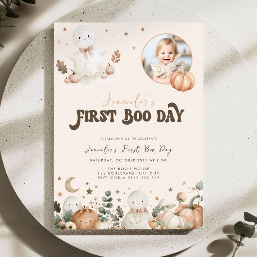 ベージュ ハロウィン 初めてのBooの日 1歳の誕生日 招待状
