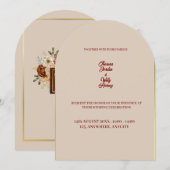ベージュ&バエレガントルガンディフローラ結婚式招待状 招待状 (正面/裏面)
