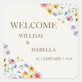 ベージュ パステル ワイルドフラワー スクエアシール