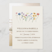 ベージュ パステル ワイルドフラワー モノグラム フォト 招待状 (正面/裏面)