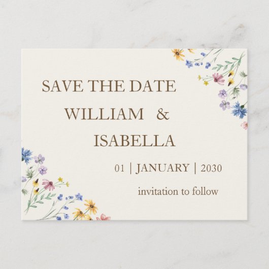 ベージュ パステル ワイルドフラワー 案内ポストカード (正面)