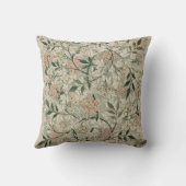 ベージュ、パーソナライズされたセージ・グリーン、ピーチフローラ クッション (裏面)