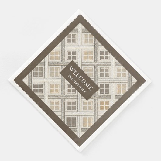 ベージュ&パーソナライズされたブラウンナプキンズシック幾何学模様 (コーナー)