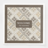 ベージュ&パーソナライズされたブラウンナプキンズシック幾何学模様 (正面)