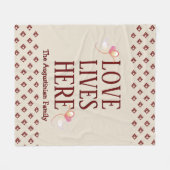 ベージュ |パーソナライズされた | |愛はここに住む | Keepsake フリースブランケット (正面(横))