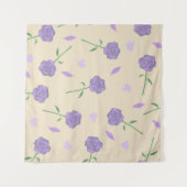 ベージュ パープル ローズ フラワーボヘミアンビジュー植物柄 タペストリー (正面(横))