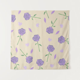 ベージュ パープル ローズ フラワーボヘミアンビジュー植物柄 タペストリー