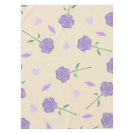 ベージュ パープル ローズ フラワーボヘミアンビジュー植物柄 テーブルクロス