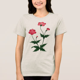 ベージュ ピンク 緑の花のTシャツ トライブレンドTシャツ