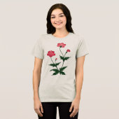 ベージュ ピンク 緑の花のTシャツ トライブレンドTシャツ (正面全面)
