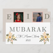 ベージュ&ピーチ花模様Eid挨拶 シーズンカード (正面/裏面)