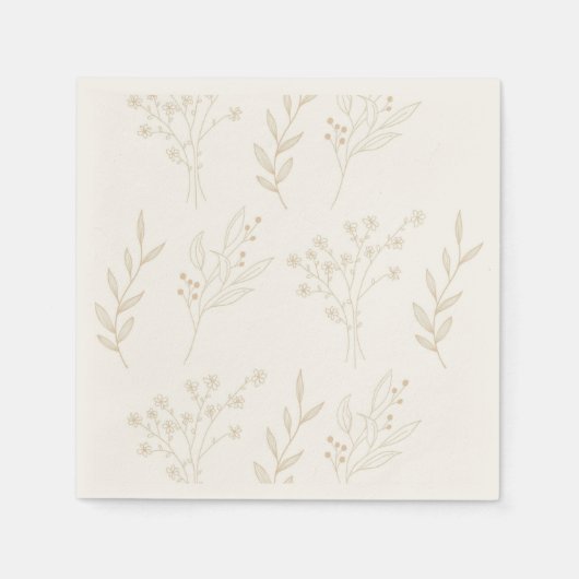 ベージュ フラワーボヘミアン ウェディング スタンダードカクテルナプキン (正面)