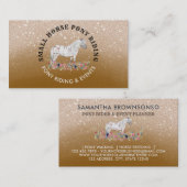 ベージュ フラワーポニー 馬術トレーナー 茶色の馬 名刺 (正面/裏面)