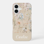 ベージュ フローラル 名入れ  iPhone 16ケース (裏面)