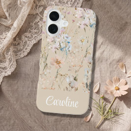 ベージュ フローラル 名入れ  iPhone 16ケース