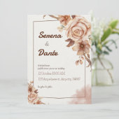 ベージュ&ブラウンフローラ結婚式招待状 招待状 (スタンド正面)