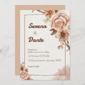 ベージュ&ブラウンフローラ結婚式招待状 招待状 (正面/裏面)