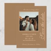 ベージュ ブラウン ボホ スタイルの結婚式延期のお知らせ 招待状 (正面/裏面)