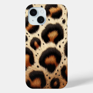 ベージュ&ブラックチータファースポットアニマルプリント iPhone 15ケース
