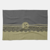 ベージュ&ブラックナチュラルリネン&ブラックレース キッチンタオル (横)