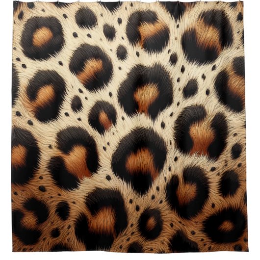 ベージュ&ブラックヒョウのファーアニマルプリントスポット シャワーカーテン (正面)