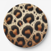 ベージュ&ブラックヒョウのファーアニマルプリントスポット ペーパープレート (正面)