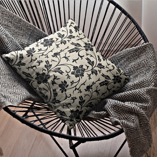ベージュ&ブラックフローラ |装飾装飾用クッション クッション