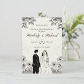 ベージュ ブラック シンプル イラスト 結婚式 招待状 (スタンド正面)