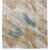 ベージュ&ブルーウォーターカラー抽象芸術大理石 シャワーカーテン (正面)