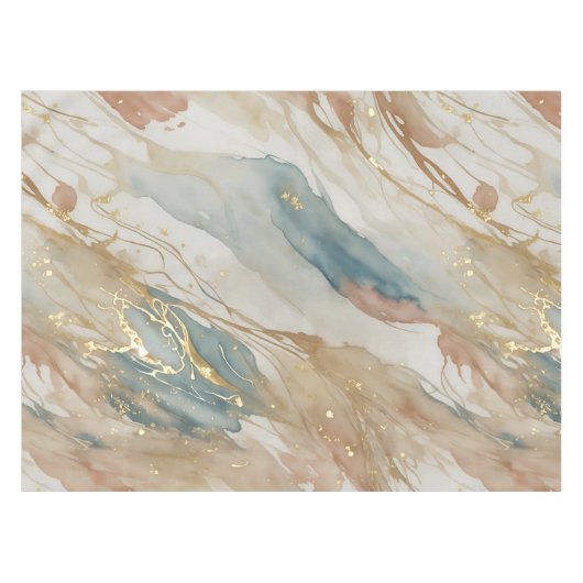 ベージュ&ブルーウォーターカラー抽象芸術大理石 テーブルクロス (正面(横))