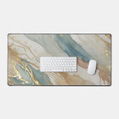 ベージュ&ブルーウォーターカラー抽象芸術大理石 デスクマット (キーボード&マウス)