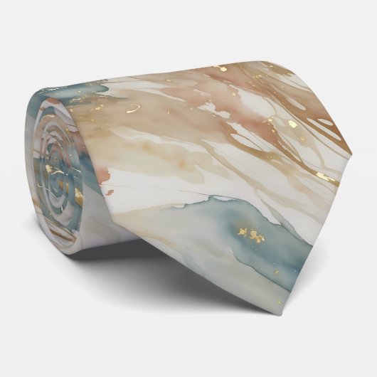 ベージュ&ブルーウォーターカラー抽象芸術大理石 ネクタイ (ロール)
