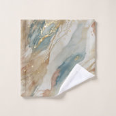 ベージュ&ブルーウォーターカラー抽象芸術大理石 バスタオルセット (ウォッシュタオル)