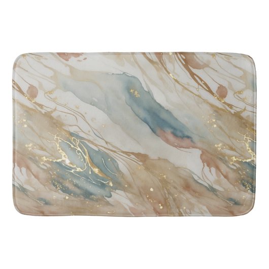 ベージュ&ブルーウォーターカラー抽象芸術大理石 バスマット (正面)
