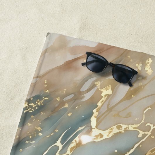 ベージュ&ブルーウォーターカラー抽象芸術大理石 ビーチタオル (インサイチュ)