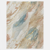 ベージュ&ブルーウォーターカラー抽象芸術大理石 フリースブランケット (正面)