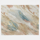 ベージュ&ブルーウォーターカラー抽象芸術大理石 フリースブランケット (正面(横))