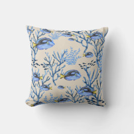 ベージュ ブルー コーラル リーフ ビーチィ シーライフ 魚 海洋 クッション