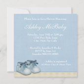 ベージュ・ベイビーブルー・ベイビーキャリッジ・ボーイ・シャワー 招待状 (裏面)