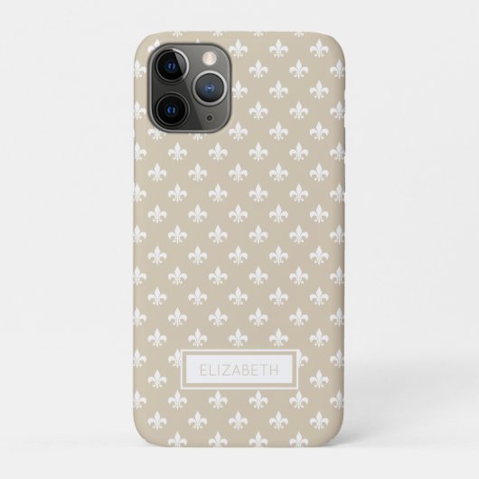 ベージュ＋ホワイトのフルール・ド・リス柄（名入れ可能） Case-Mate iPhoneケース (裏)
