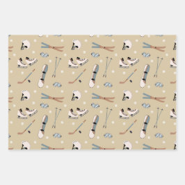 ベージュ&ホワイトウィンタースポーツ ラッピングペーパーシート