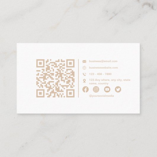 ベージュ&ホワイトフォトグラファープロフェッショナルスキャナブル 名刺 (裏面)